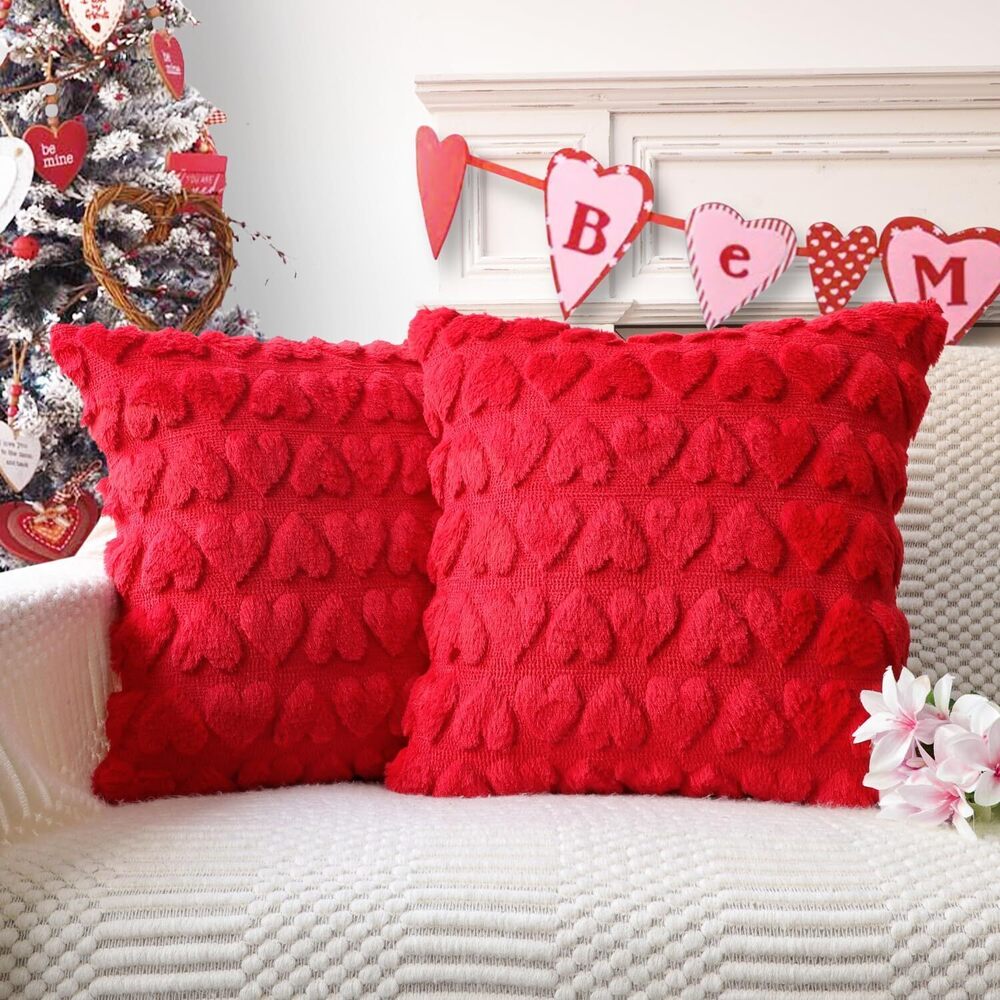 6392 Valentine's Day Love Decorative Pillow Covers 20x20 Set of 2, Red Soft